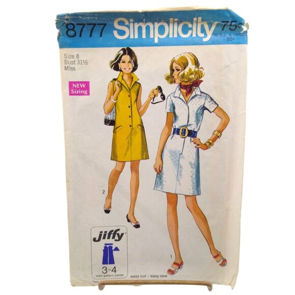 1960s Simplicity 8777 Vintage Sewing Pattern Misses Jiffy Dress Size 8  Easy Sew - Picture 1 of 2